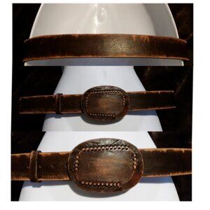 BAUXO brown handmade leather belt S/M rustic distressed boho look.